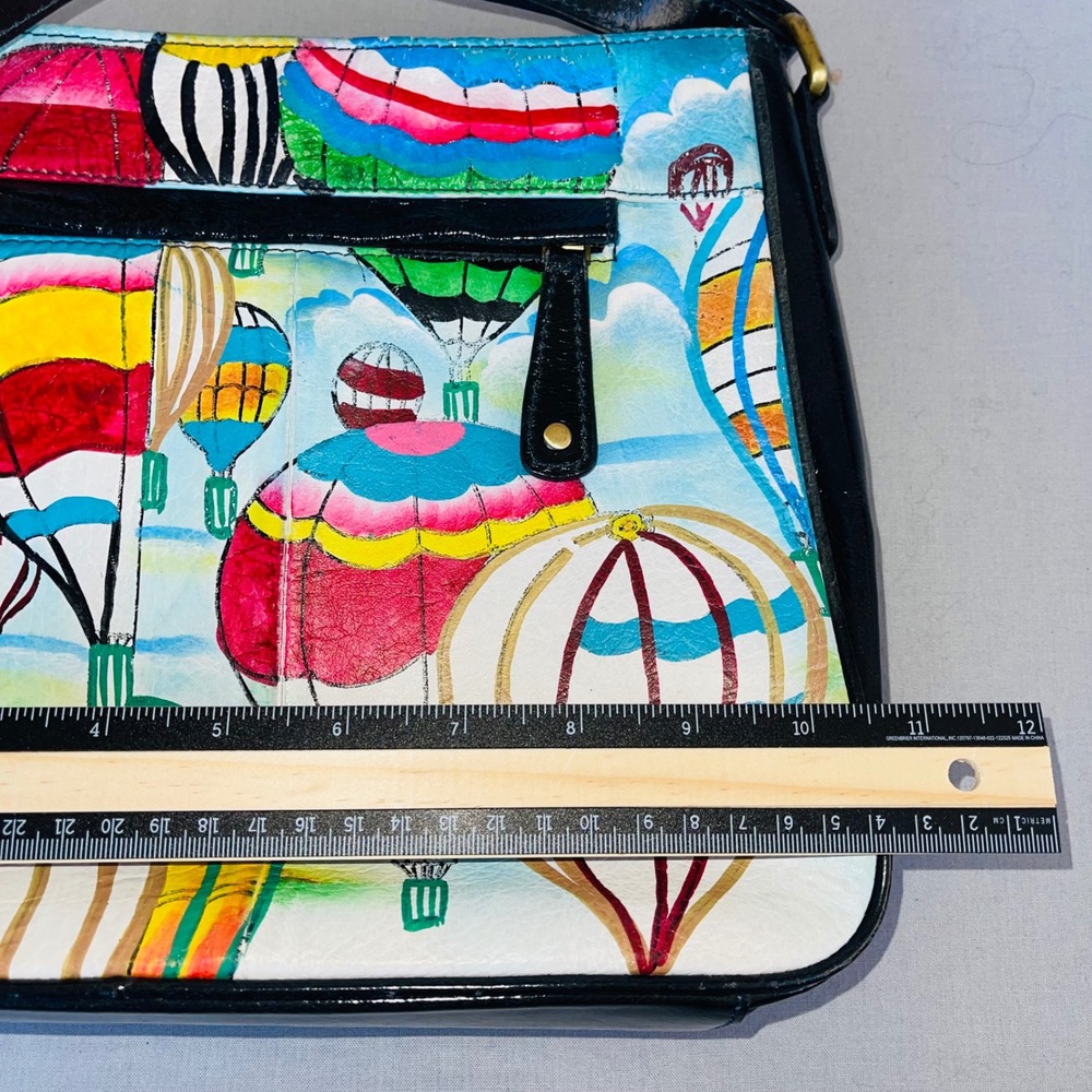 Sharif 1827 Hand Painted Genuine Leather Crossbody Bag Hot Air Balloons Multi - Picture 13 of 15